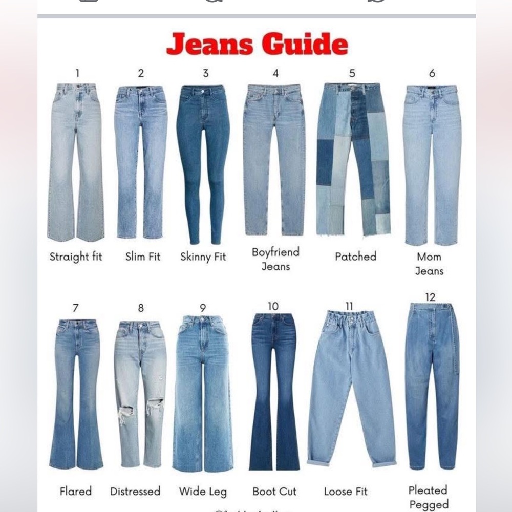 All different brands and styles of jeans